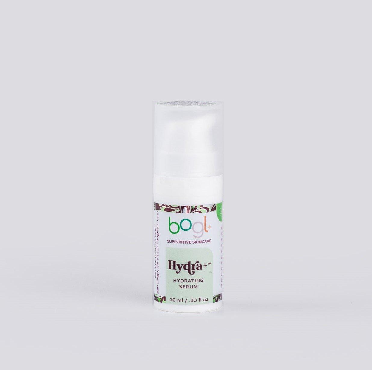 bogl's travel size  hydra+ hyaluronic acid for hydrating dry skin in .33 oz bottle