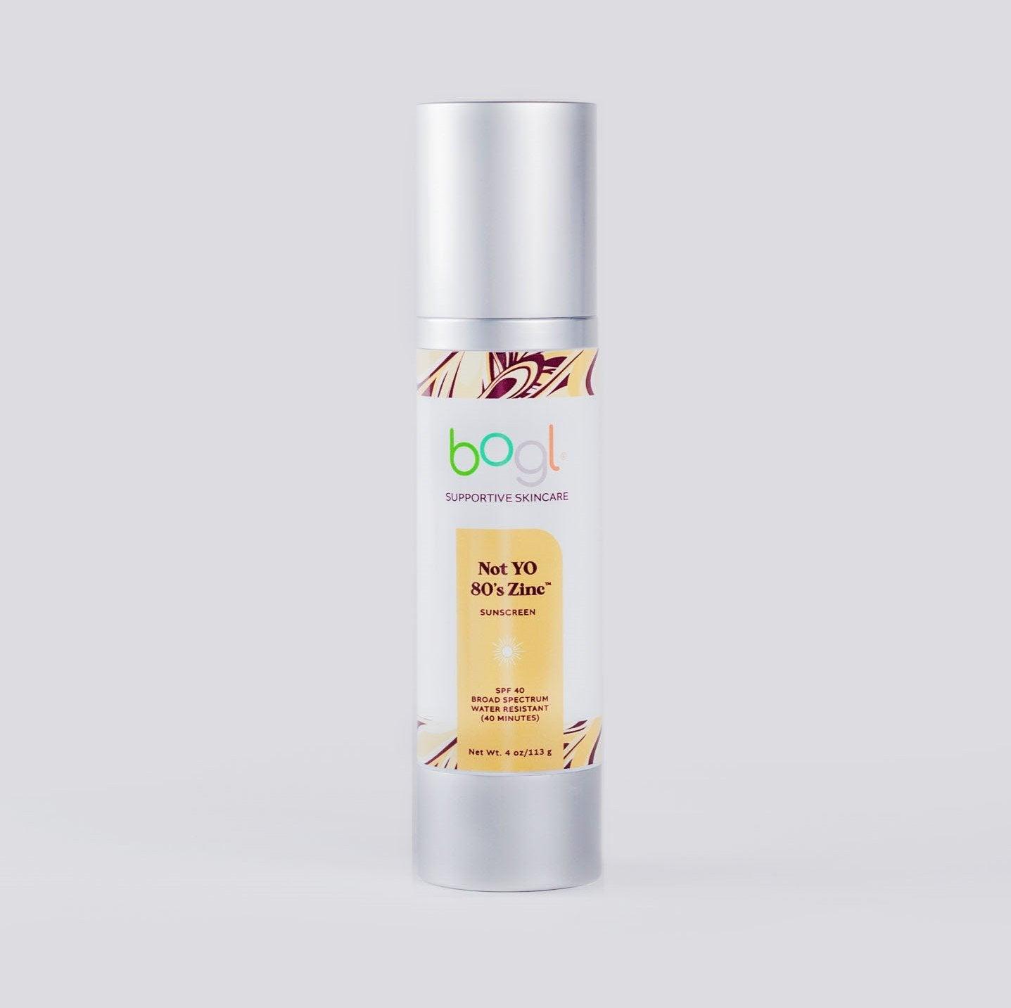 bogl's not yo 80's zinc SPF 40 in 4oz bottle water resistant for 40 minutes