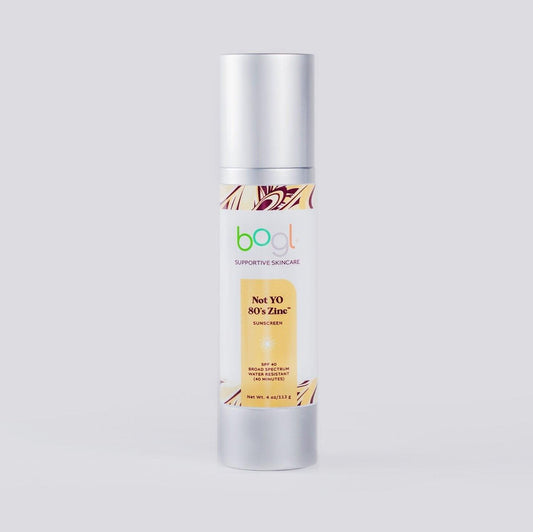 bogl's not yo 80's zinc SPF 40 in 4oz bottle water resistant for 40 minutes