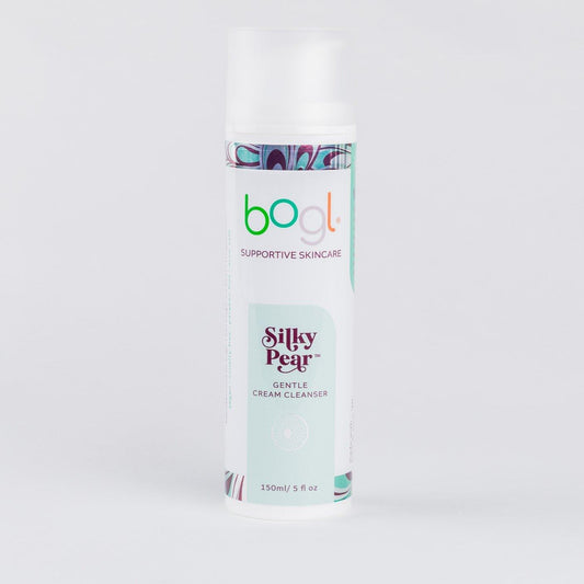 bogl's silky pear gentle cream cleanser for dry skin and acne safe in 5 oz bottle