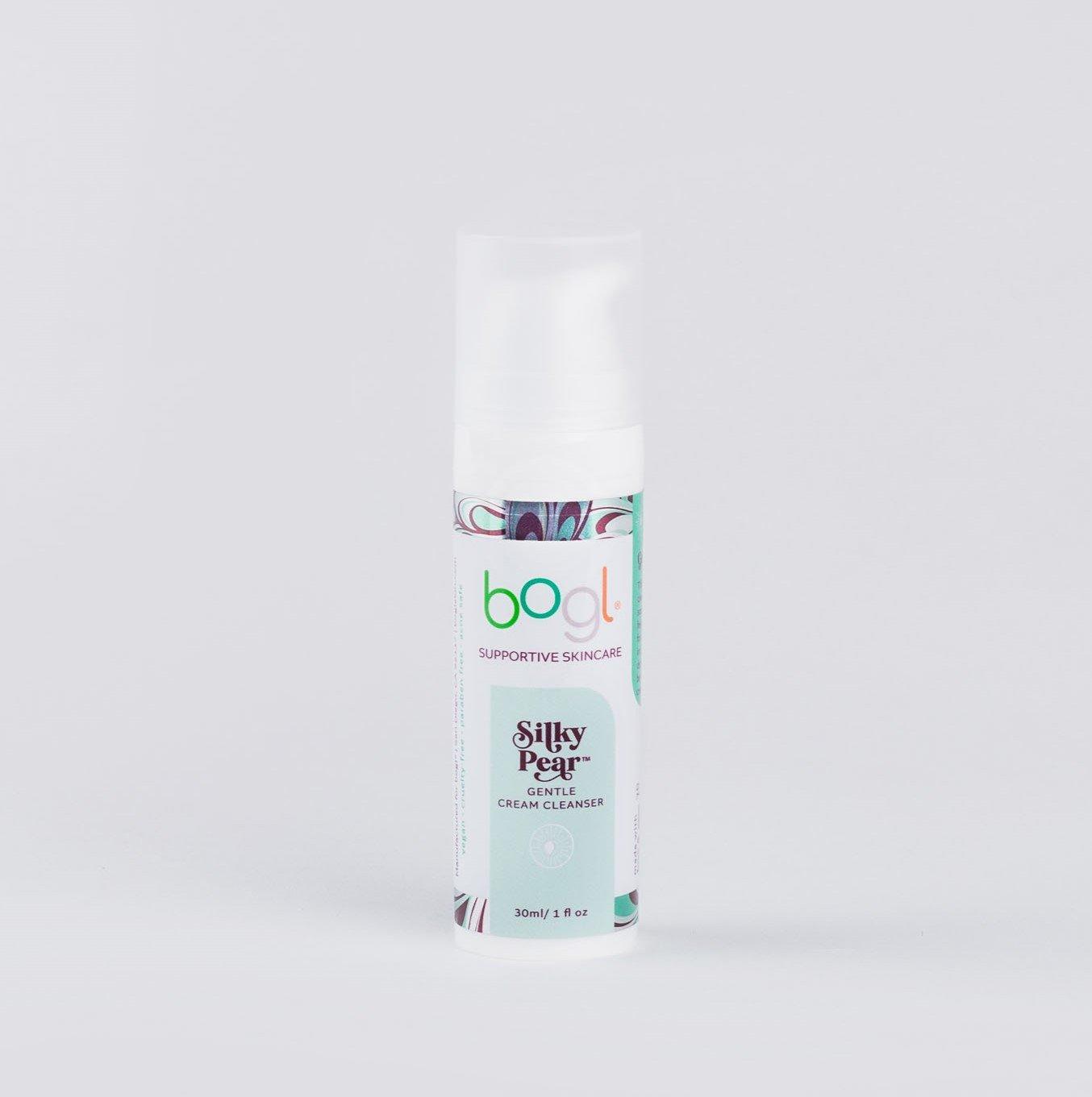 bogl's silky pear gentle cream cleanser for dry skin and acne safe in 1 oz bottle travel size