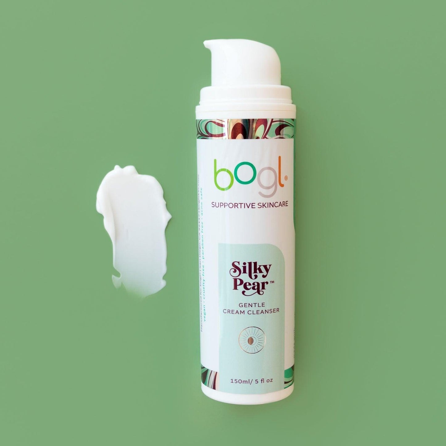 silky pear product smear on green background