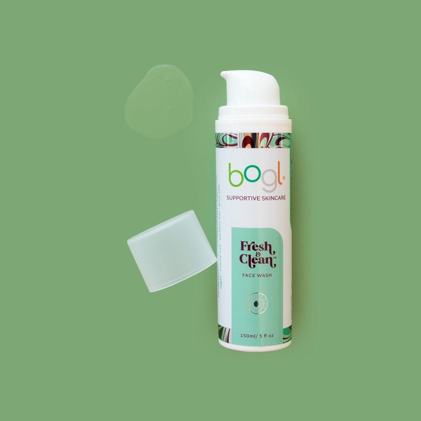 fresh + clean gel face wash clear product smear on green background in 5 oz bottle for normal to oily skin