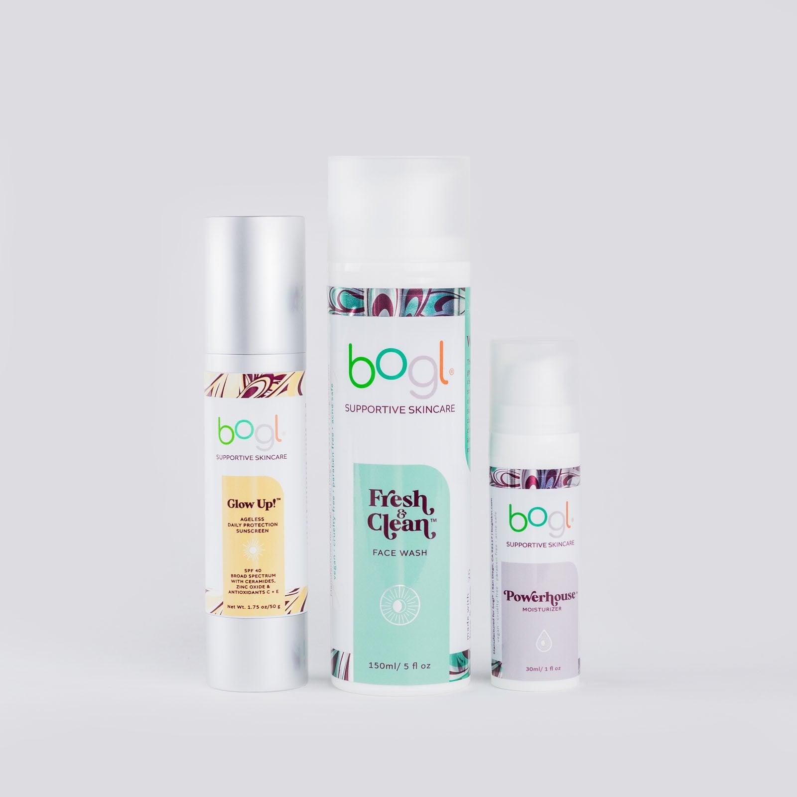 minimalist skincare on white background
